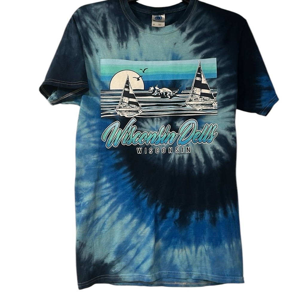 Wisconsin Dells Sailboat Sunset Tie-Dye T-Shirt – Blue – Women’s Small